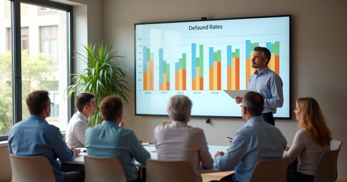 Síndico apresenta gráficos de inadimplência em reunião de condomínio 