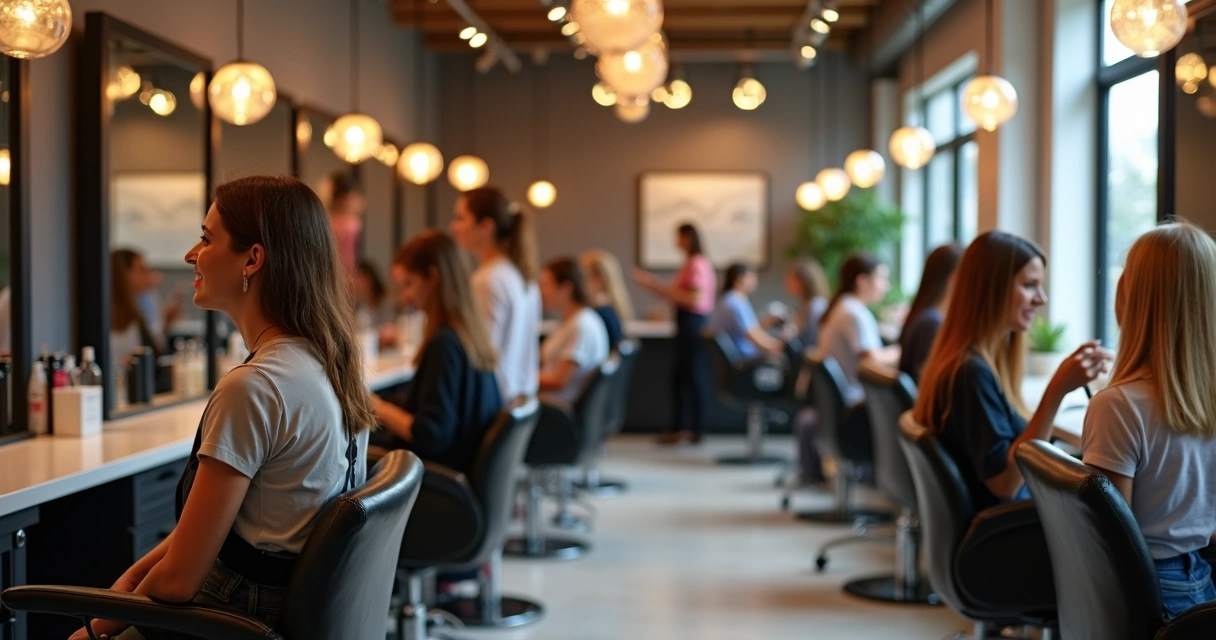 Equipe de salão de beleza atendendo clientes com simpatia 