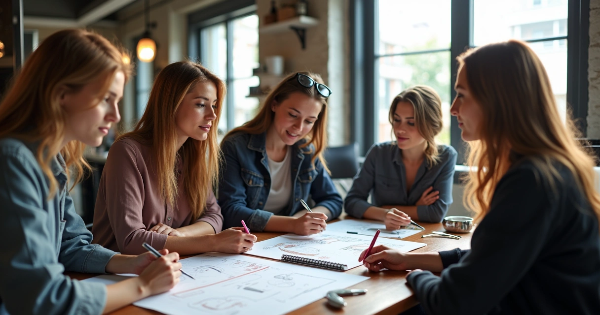 Equipe de salão estudando técnicas de visagismo 