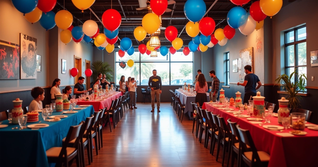 Decoração de salão de festas infantil com tema de super-herói em Orlando 