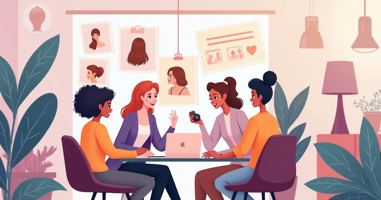 Equipe de salão de beleza criando conteúdo para redes sociais 
