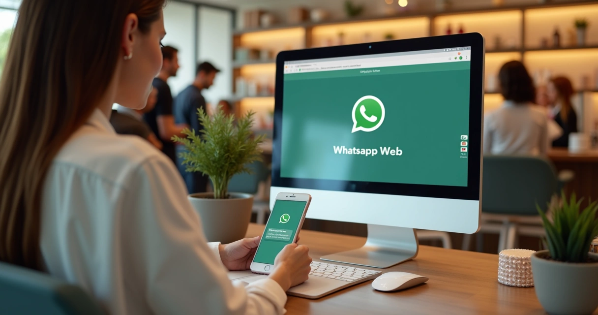 Recepcionista do salão de beleza usando computador e WhatsApp para enviar mensagens automáticas 