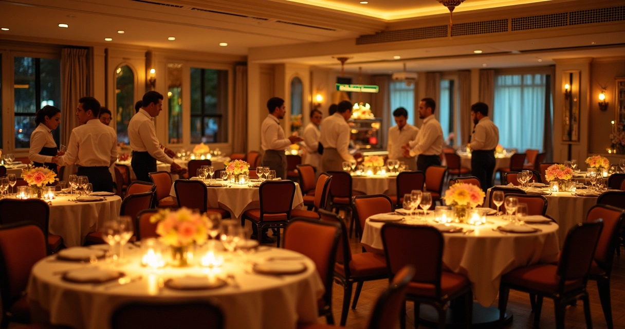 Salão de restaurante elegante decorado para festa de aniversário 