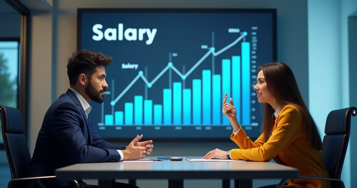 Entrevista de emprego moderno com gráficos de salário