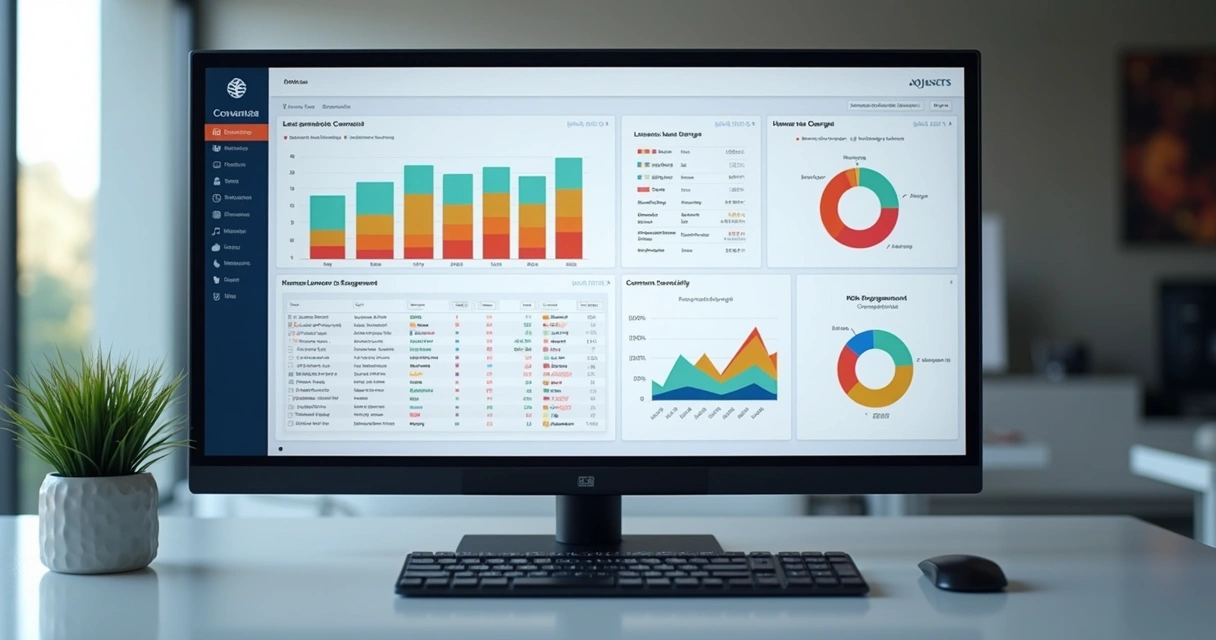 Sales analytics dashboard showing bot performance, conversion rates, and lead source charts
