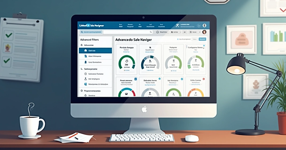 Tela detalhada do Sales Navigator com filtros de busca avançada aplicados em perfis executivos 