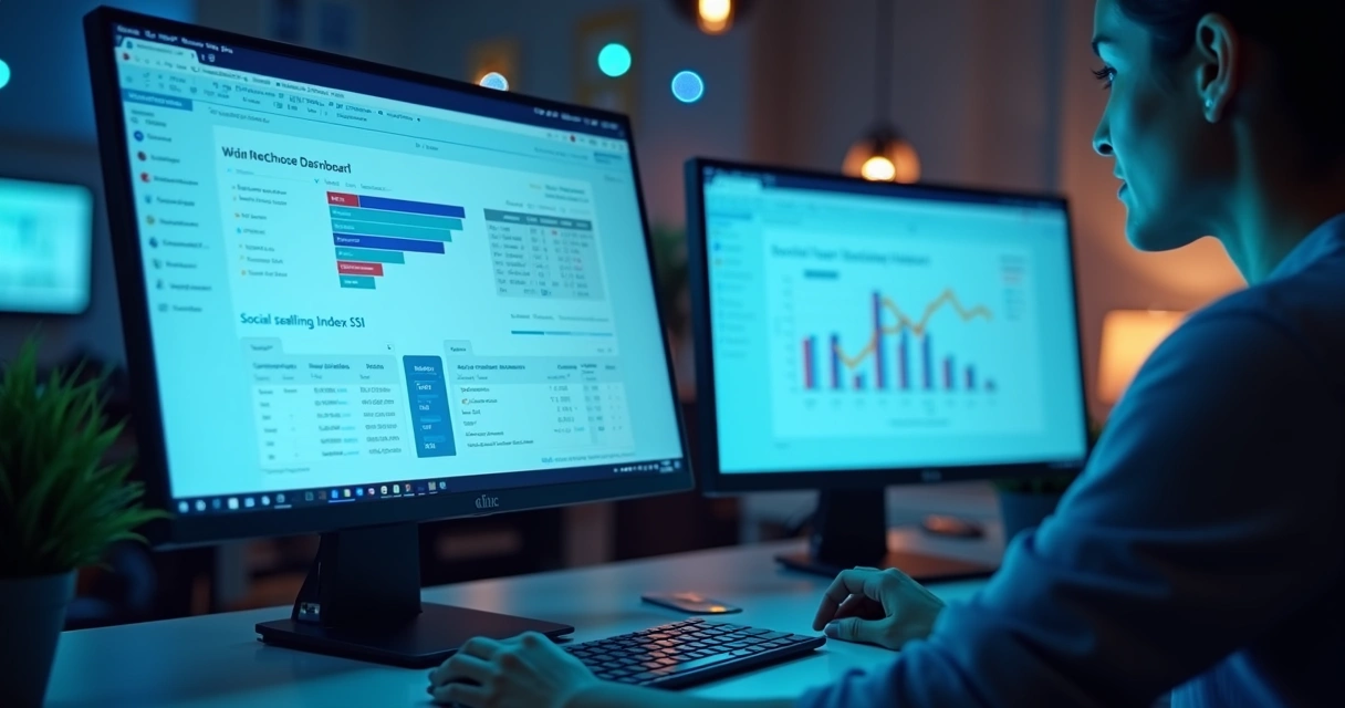 Painel do LinkedIn Sales Navigator e gráfico de SSI lado a lado 