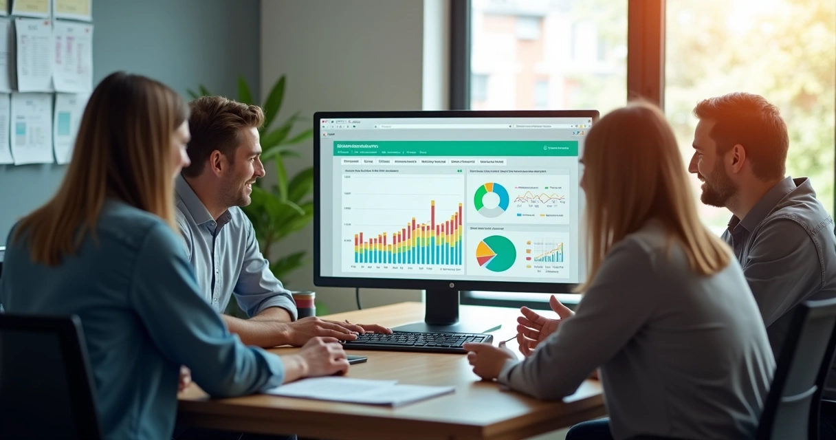 Equipe de vendas analisando dashboard de automação WhatsApp 