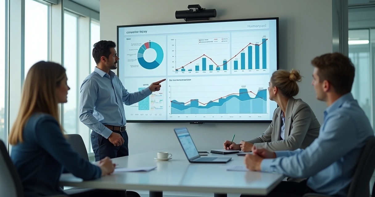 Sales team reviewing pipeline insights in a meeting room