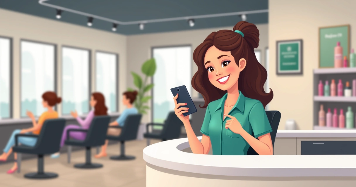Profissional do salão de beleza enviando mensagens pelo WhatsApp 
