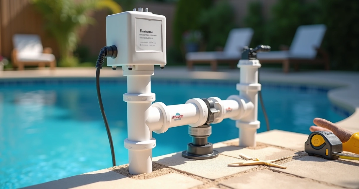 Salt chlorinator installed on pool return line