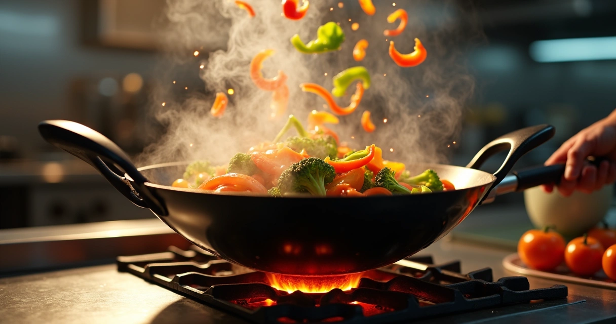 Vegetais salteados no wok com vapor 