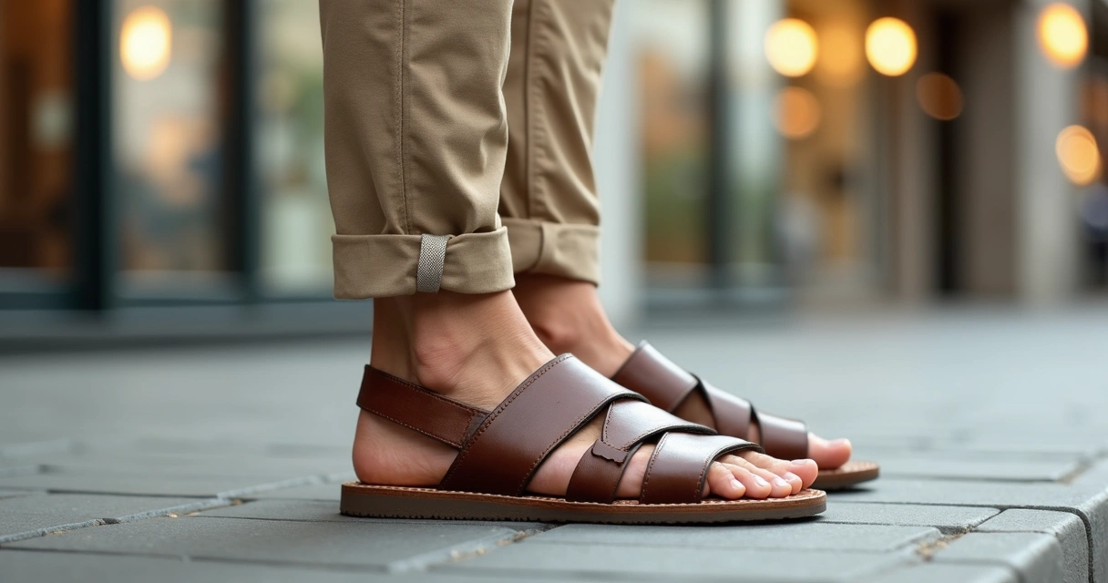 Homem usando sandália masculina de couro marrom em look casual urbano 