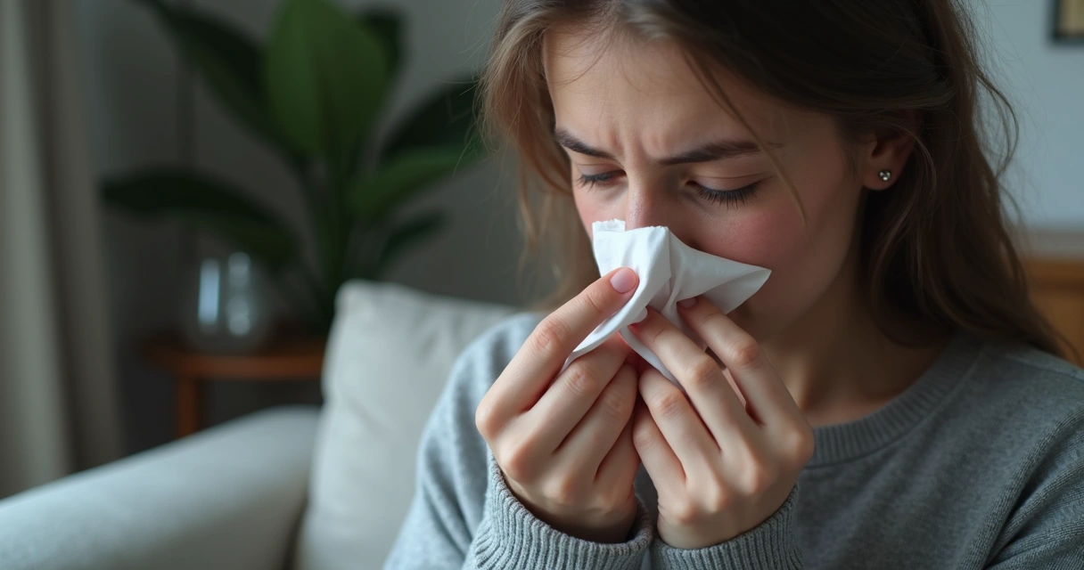 Pessoa segurando um lenço acima do lábio para estancar sangue do nariz 