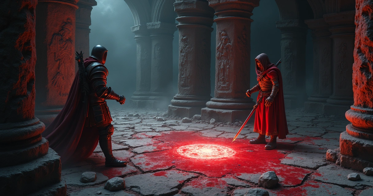 Aventurando-se em uma batalha no Tibia com blood pools no chão