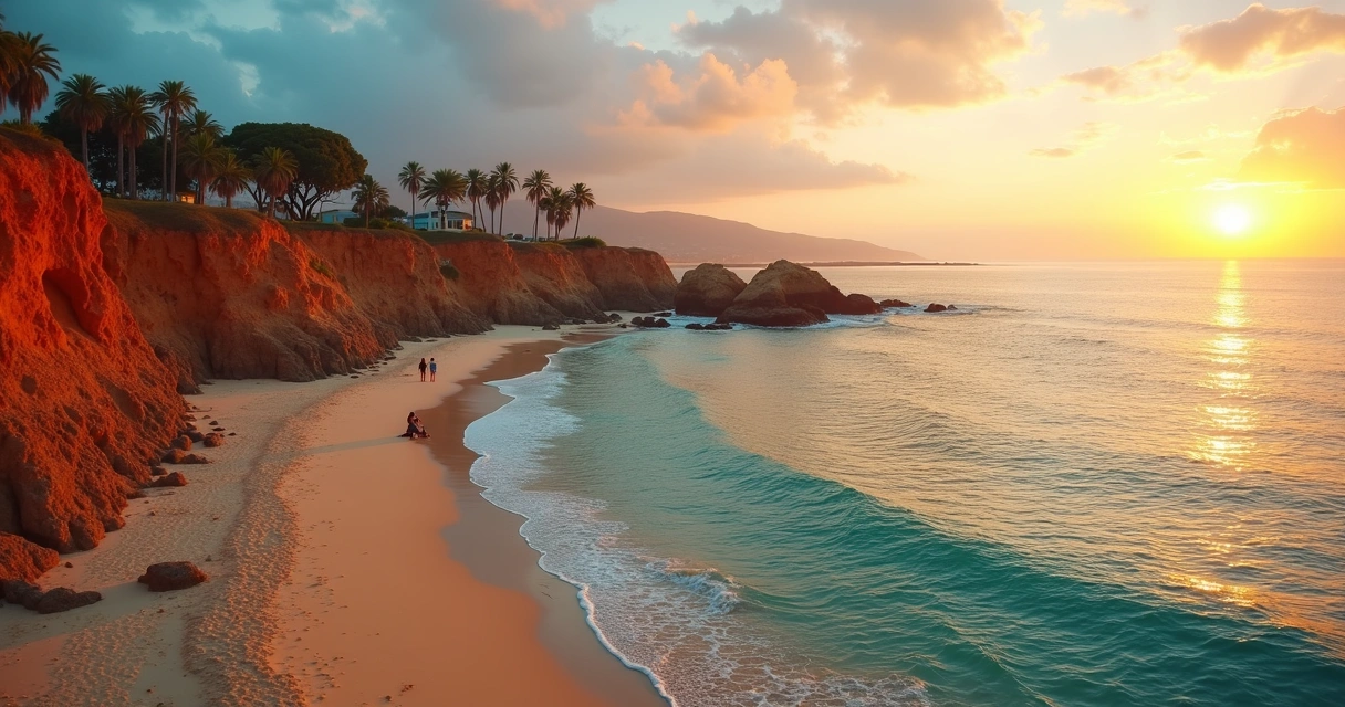 Praia de Tourinhos em São Miguel do Gostoso ao pôr do sol com falésias e mar calmo 