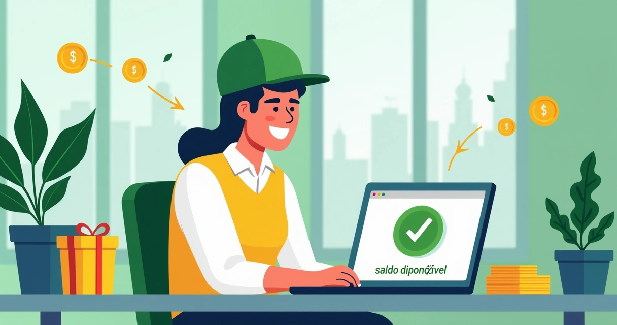 Empreendedor feliz visualizando saldo disponível rápido no notebook 