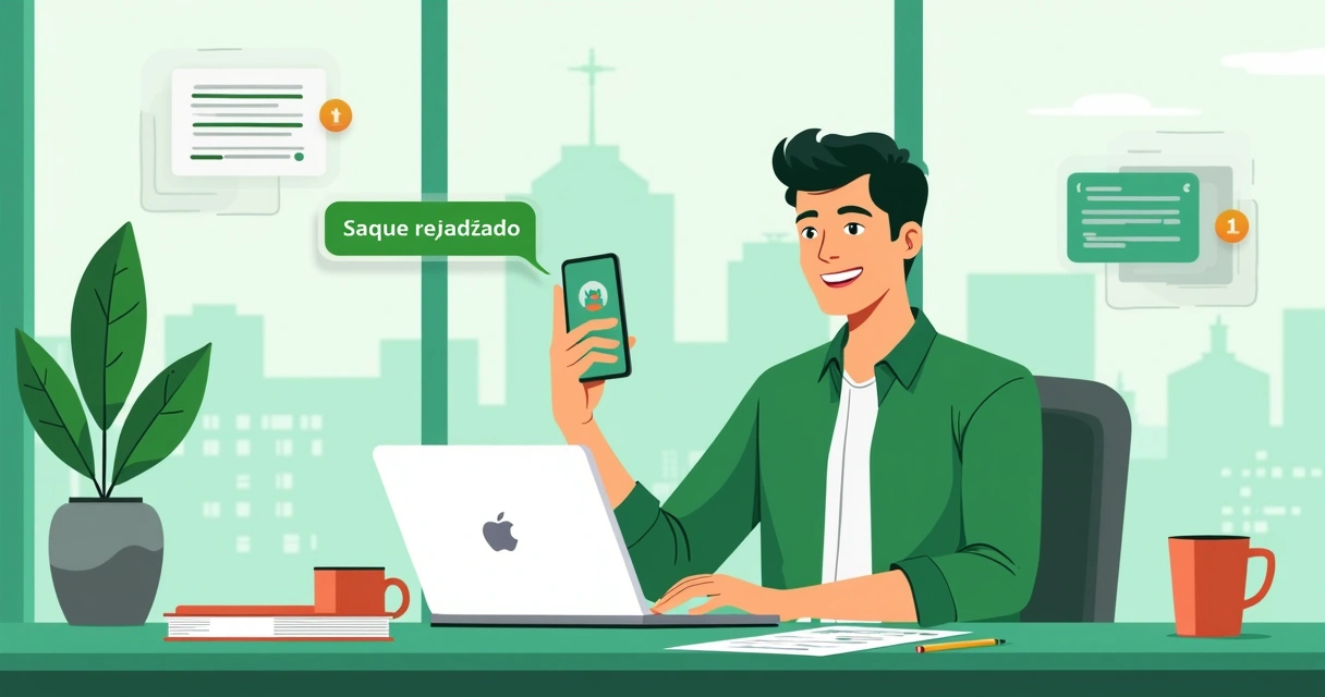 Empreendedor vendo notificação de saque caindo na conta 