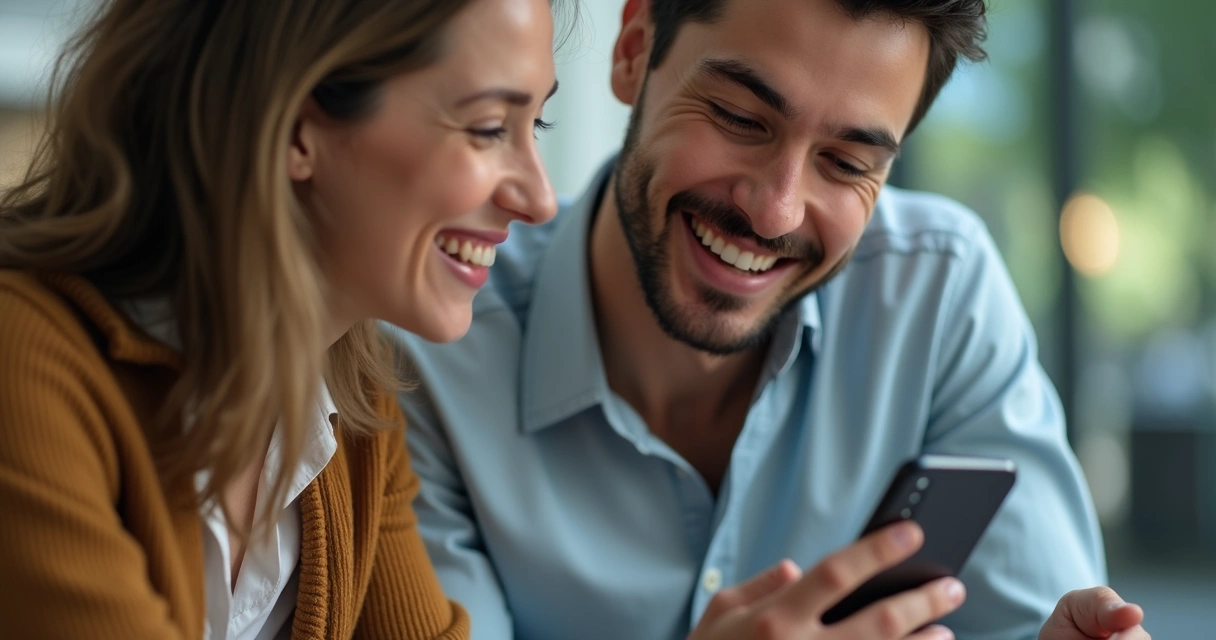 Usuário satisfeito usando app de fintech que oferece Pix 