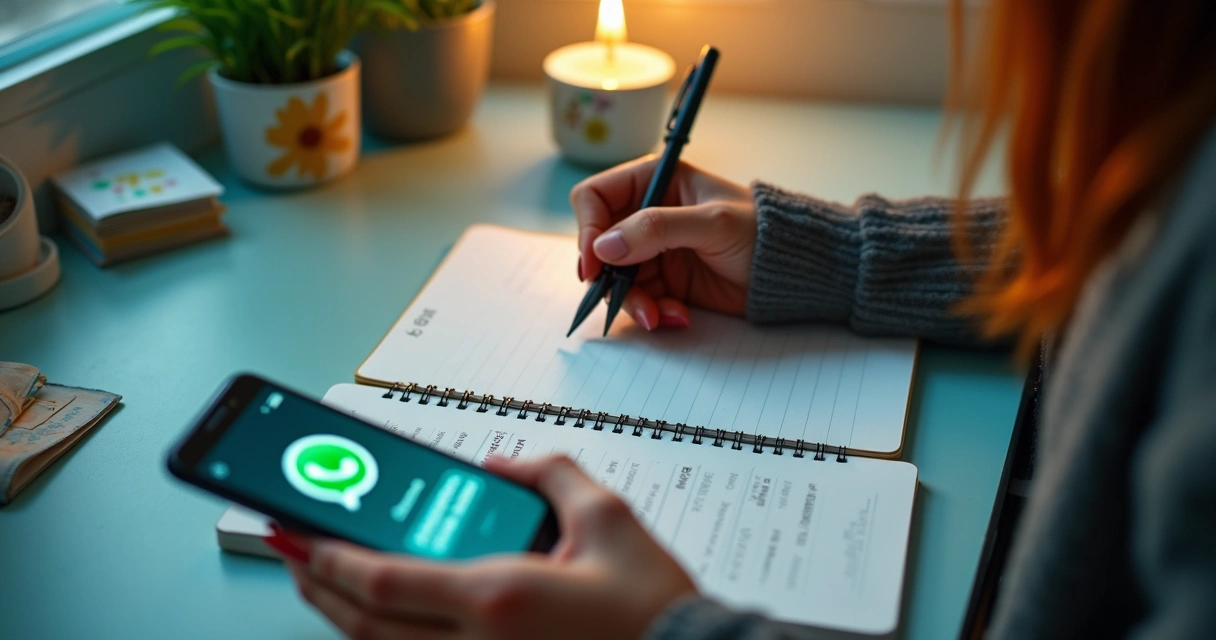 Cliente interagindo com pesquisa de satisfação no WhatsApp enquanto trabalha 