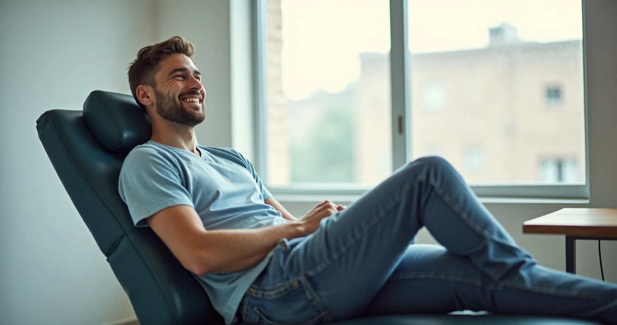 Homem satisfeito após harmonização peniana 