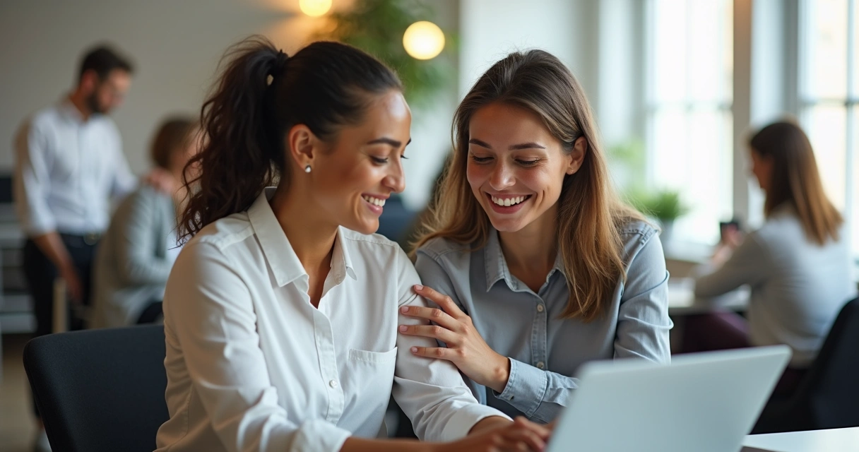 Colegas de trabalho se apoiando em um ambiente colaborativo 