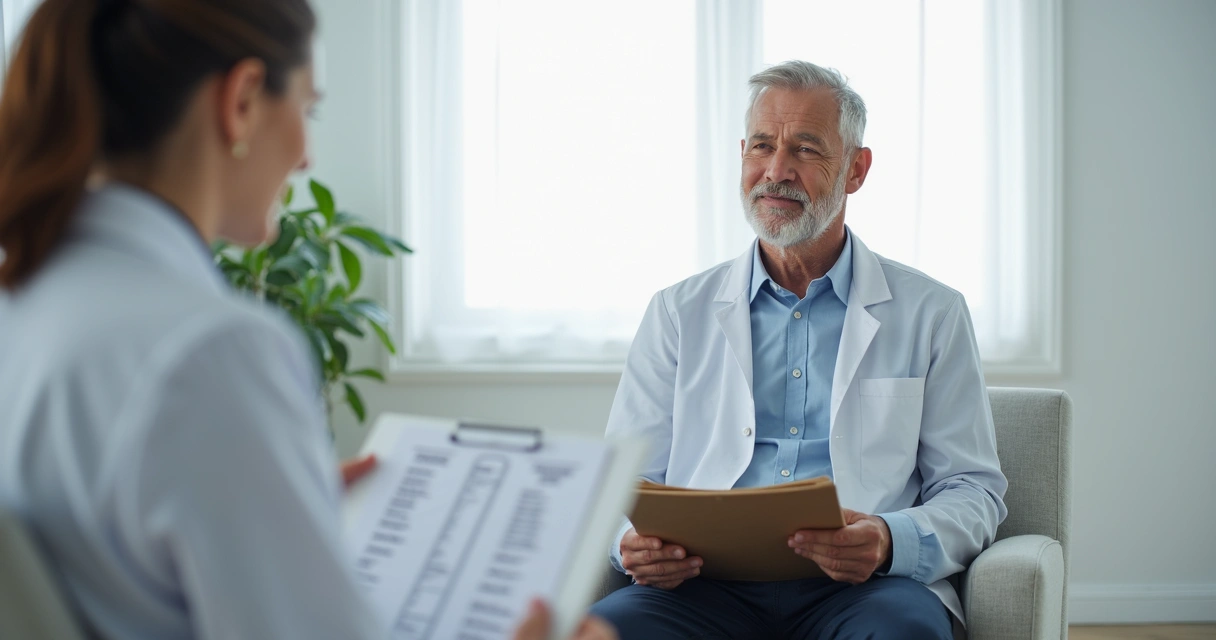 Homem adulto em consulta preventiva de saúde masculina 
