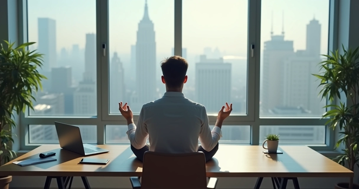 Líder sentado à mesa, cuidando da saúde mental no ambiente digital