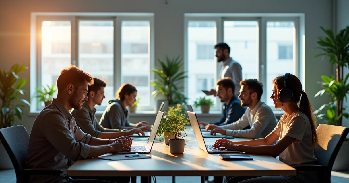 Profissionais de tecnologia em ambiente de trabalho equilibrado
