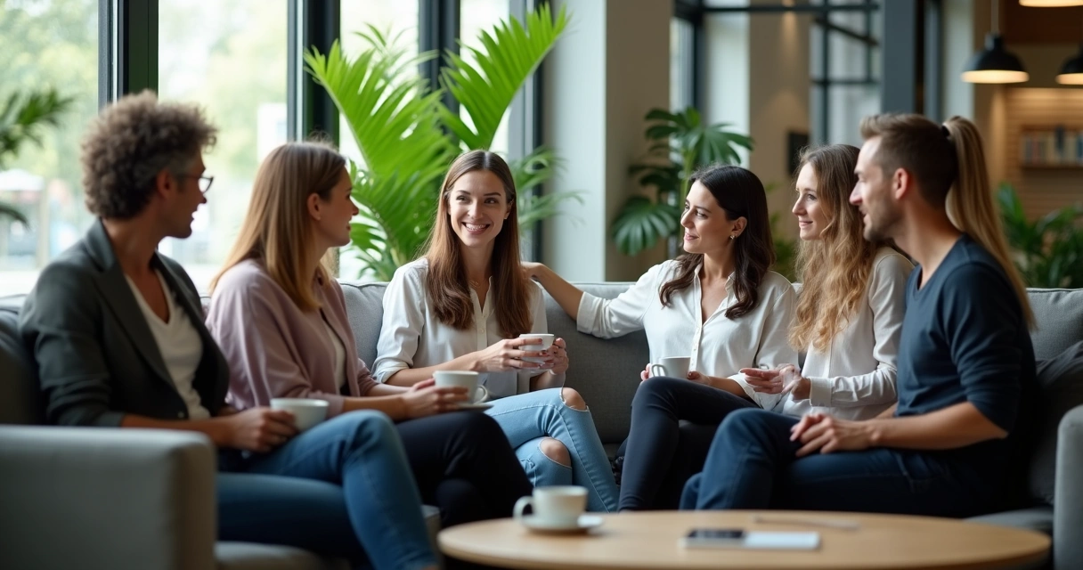 Pausa de equipe de trabalho para bem-estar e diálogo
