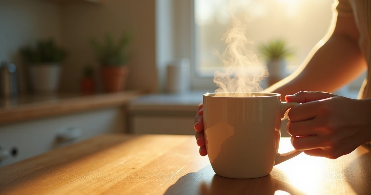 Person savoring morning coffee with sunlight 