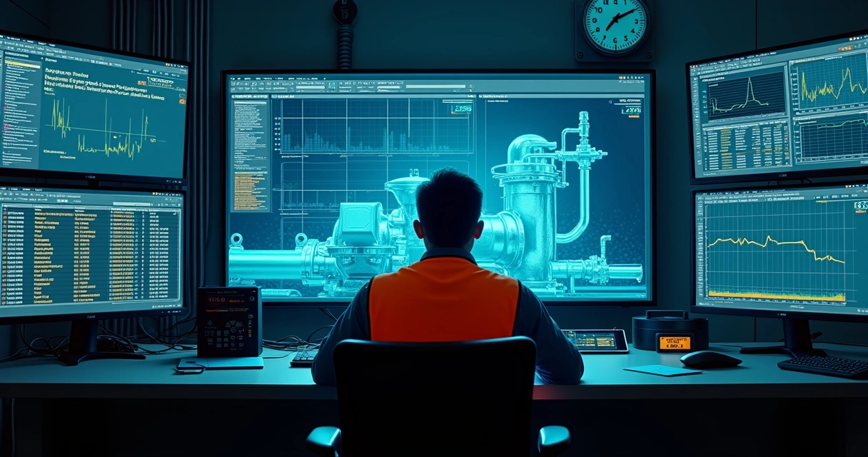 SCADA control room with AI overlay 