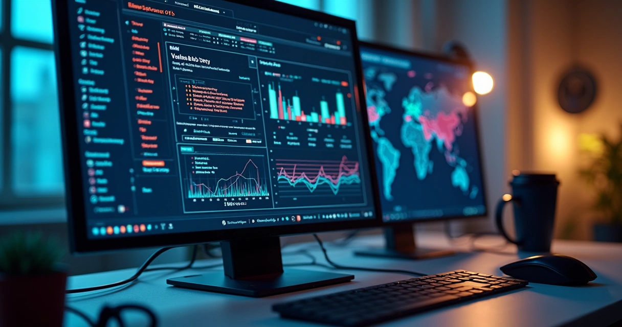 Painel de controle com relatório de vulnerabilidades destacadas em gráfico colorido. 