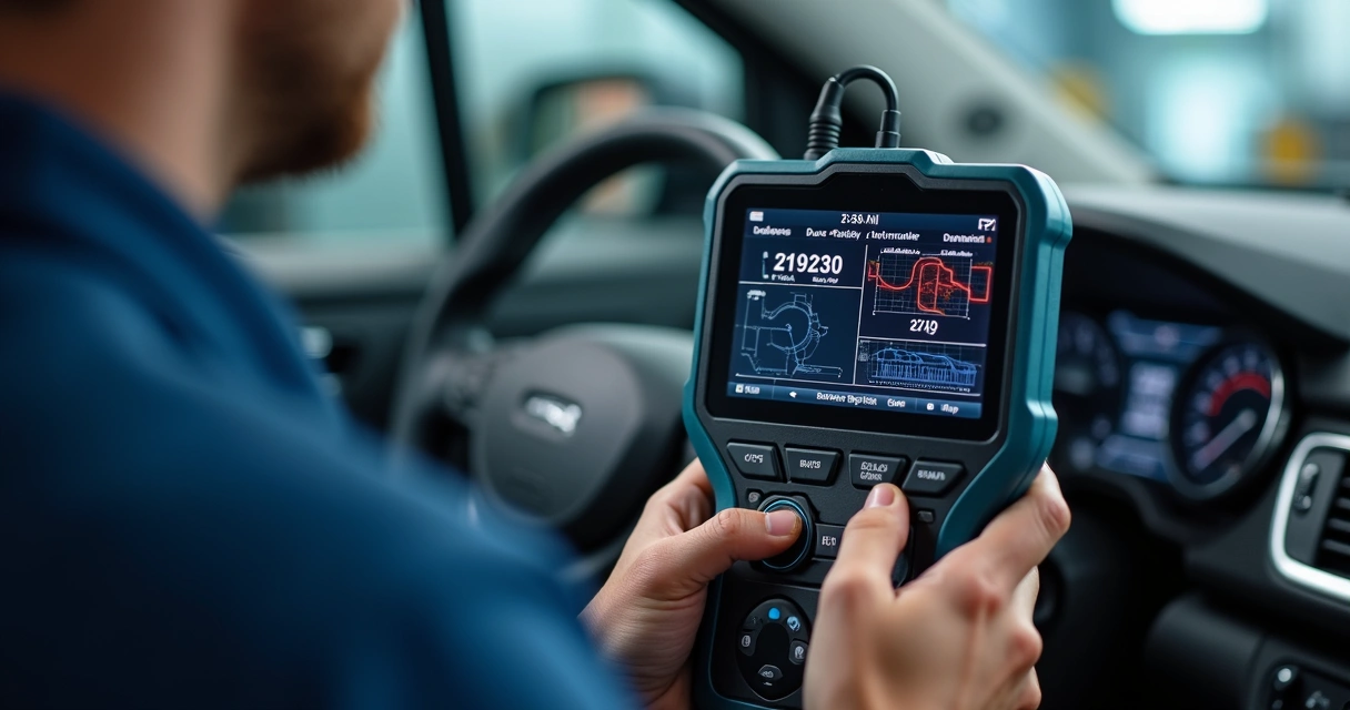 Scanner automotivo sendo usado no diagnóstico do sistema de direção