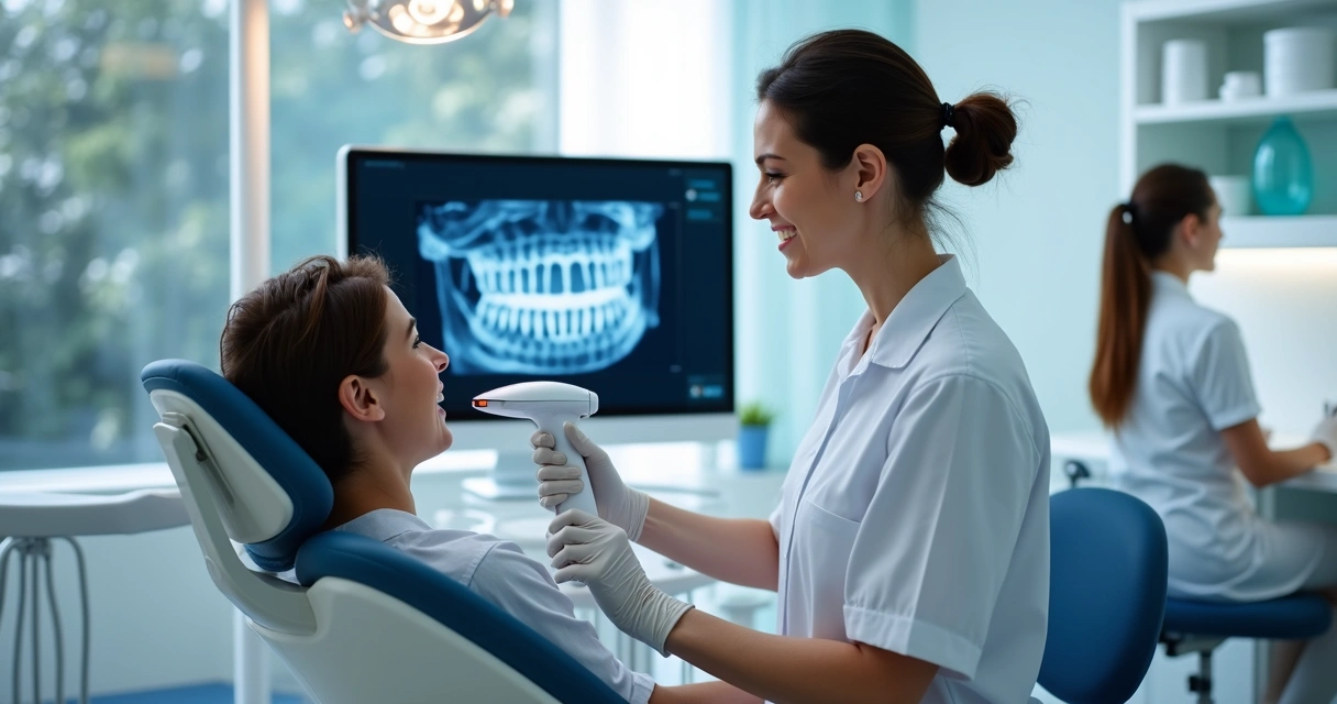 Scanner intraoral em uso no consultório odontológico 
