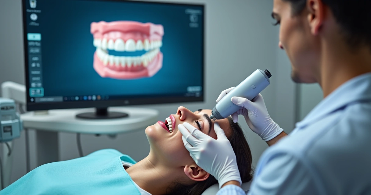 Scanner intraoral digital em uso numa clínica 
