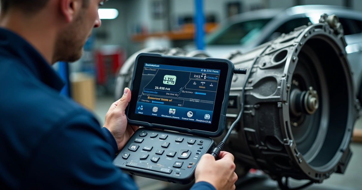 Scanner automotivo conectado ao módulo de câmbio eletrônico de carro moderno