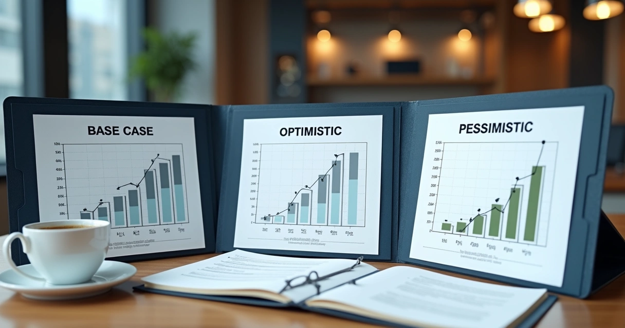 Business scenario analysis with optimistic and pessimistic outcomes 