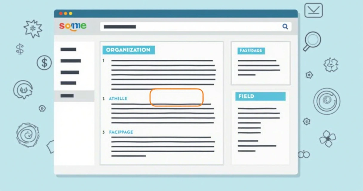 Exemplo visual de schema markup com código de Organization, Article e FAQ em destaque 