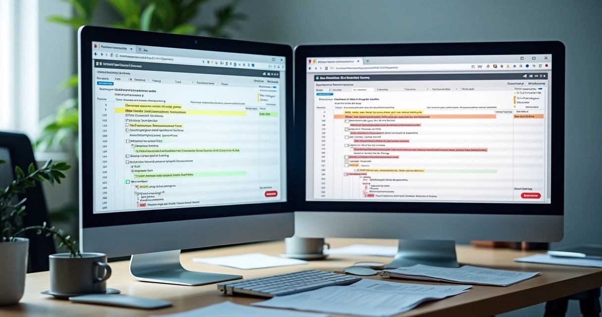 Ilustração de um arquivo XML de NF-e com campos obrigatórios destacados em diferentes cores e um alerta de erro destacado ao lado