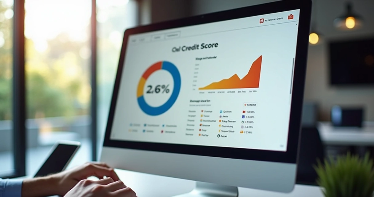 Tela de computador mostrando score de crédito num gráfico digital 