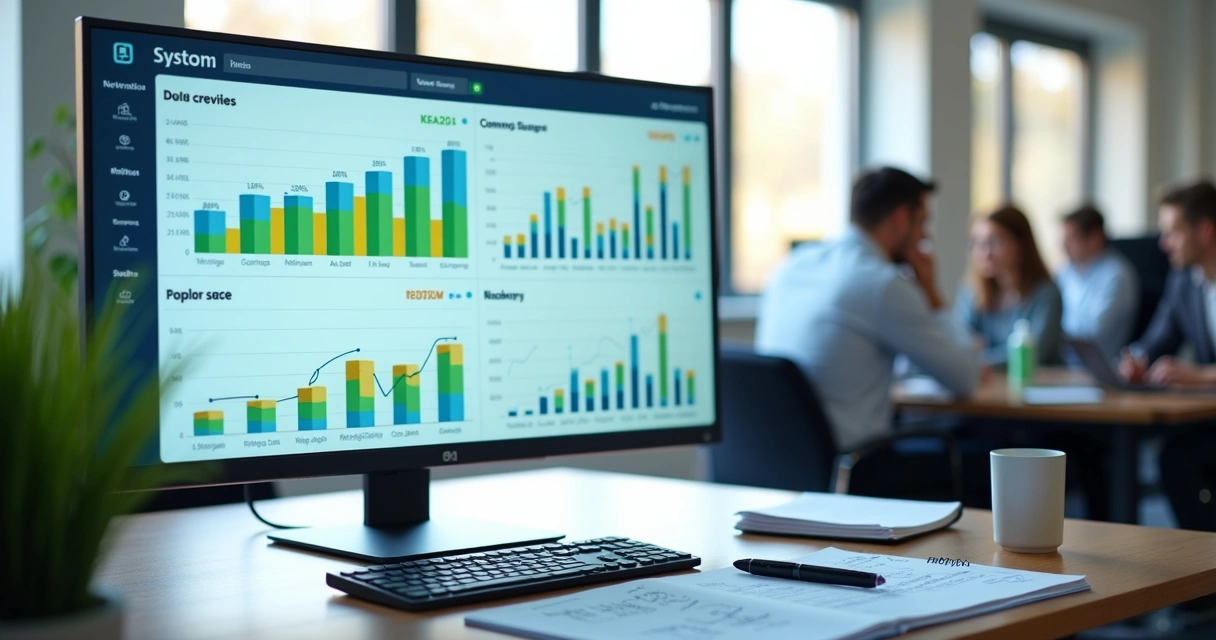 Tela de computador mostrando dashboard com gráficos e indicadores de desempenho comercial para equipes de vendas 