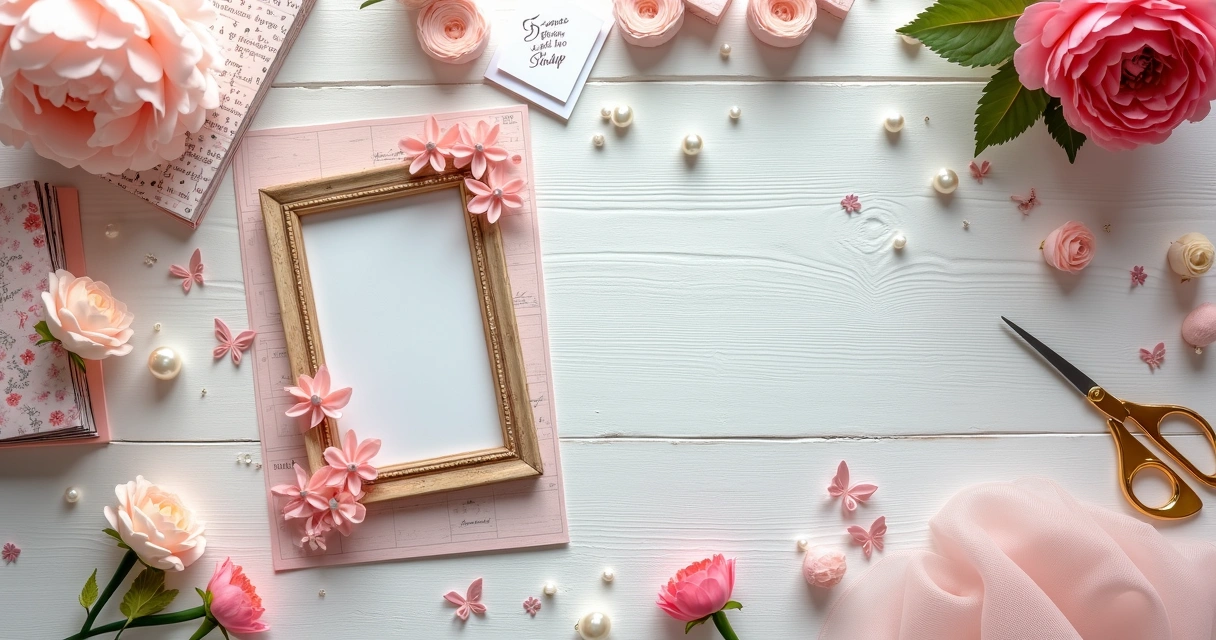 Mesa de scrapbook com layout romântico escrito Espalhe amor 