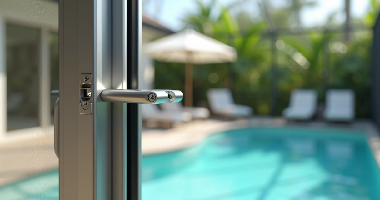 Pool cage screen door latch system 