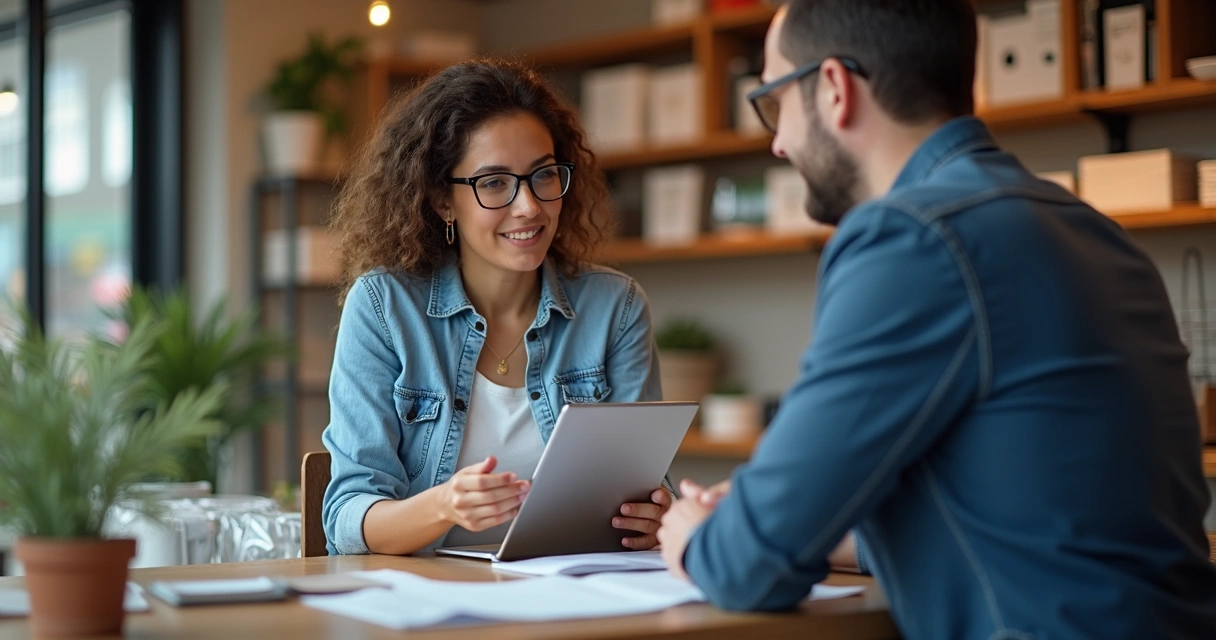 Vendedor apresentando scripts de objeção no atendimento 