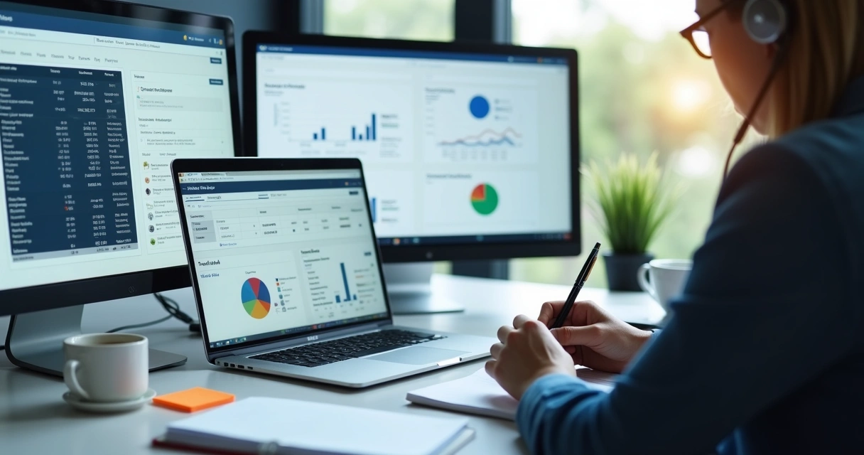 Profissional ajustando script de vendas em dashboard B2B