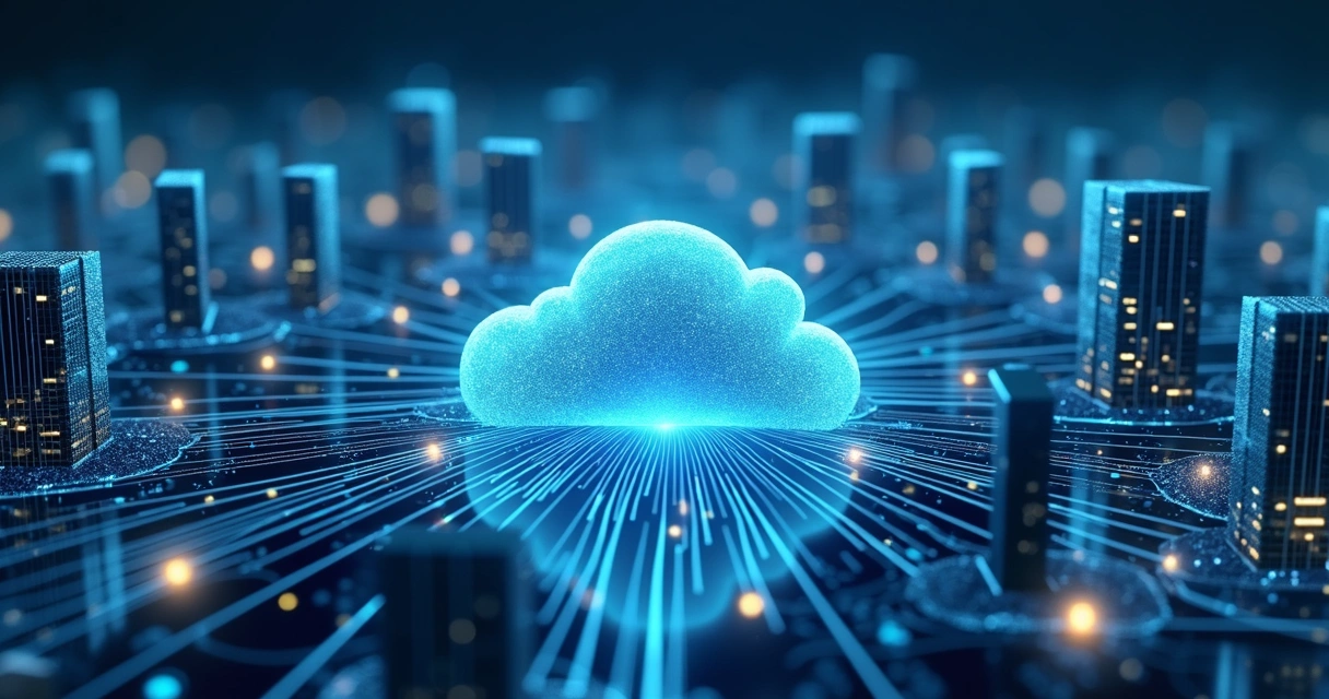 Ilustração de SD-WAN conectando filiais empresariais com nuvem 