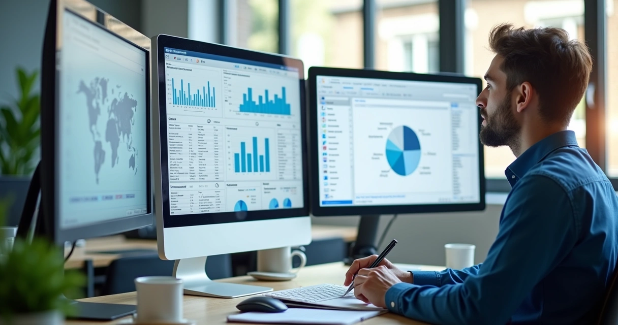 SDR analisando dados de empresas em dashboard B2B