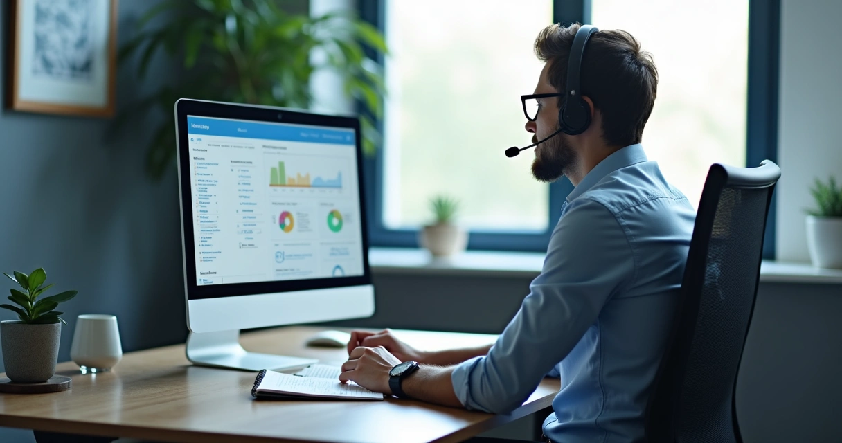 SDR em ligação analisando objeções no computador
