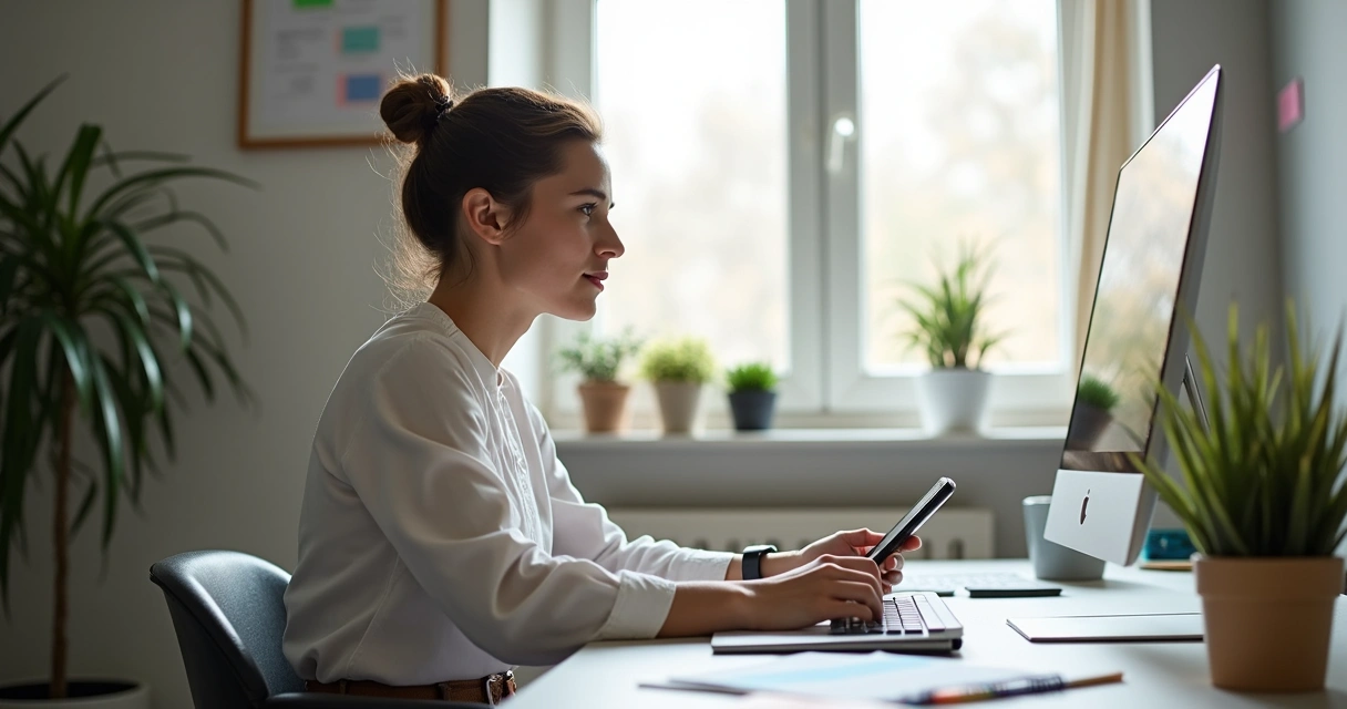 SDR trabalhando de casa com computador e telefone 